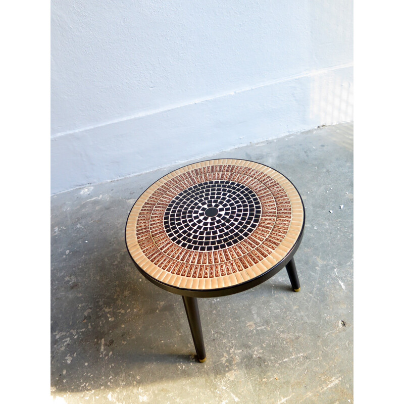 Vintage round side table with ceramic top - 1950s