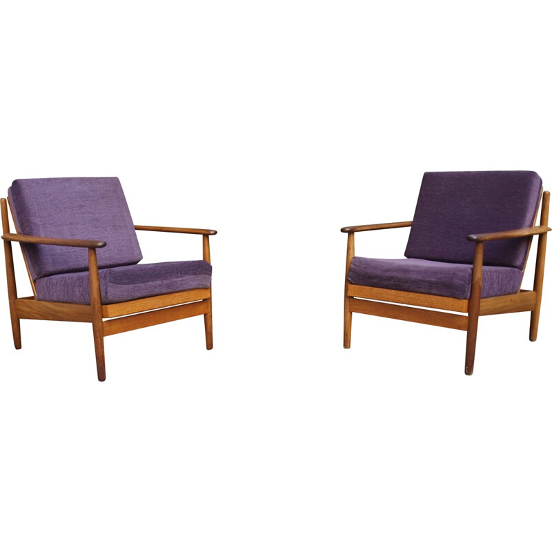 Pair of scandinavian armchairs in solid teak, Grete JALK - 1960s