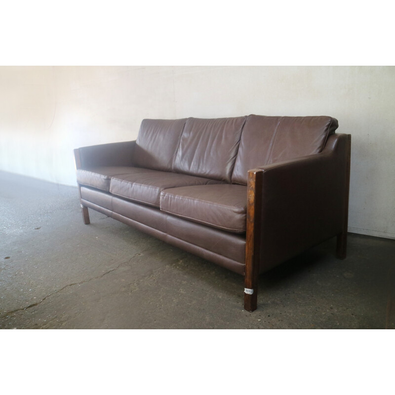 Vintage danish brown leather 3 seat sofa - 1970s