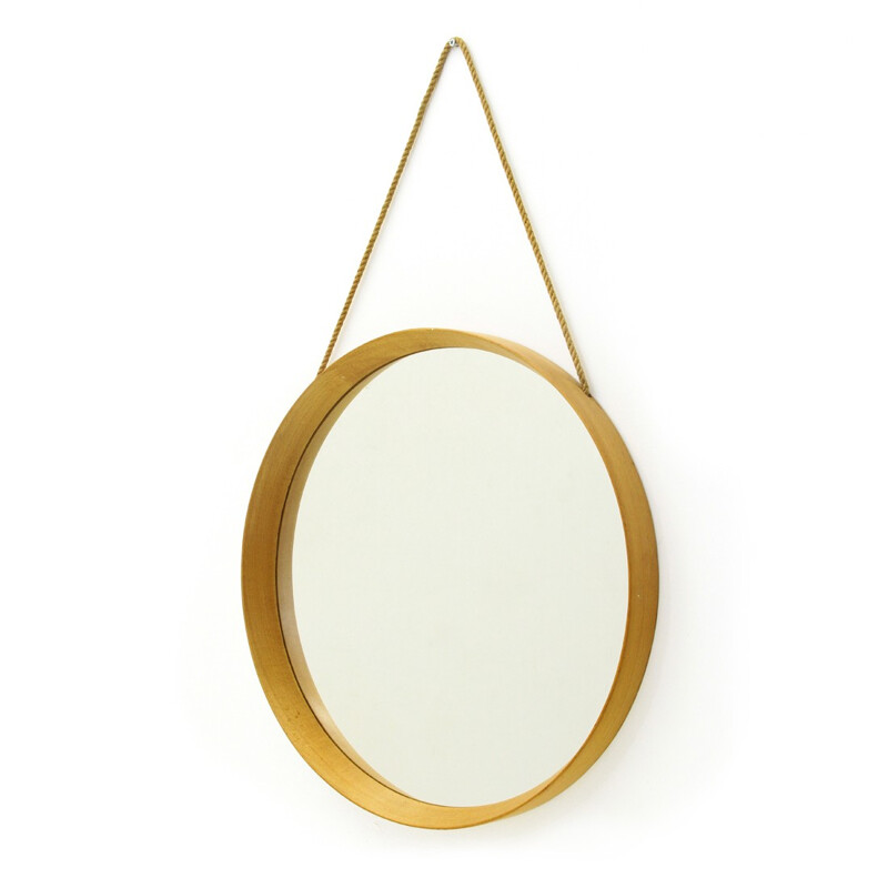 Swedish vintage round mirror in oak - 1960s