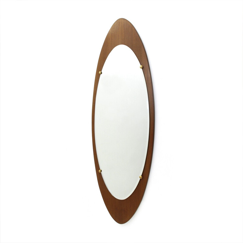 Italian oval mirror in teak frame - 1960s