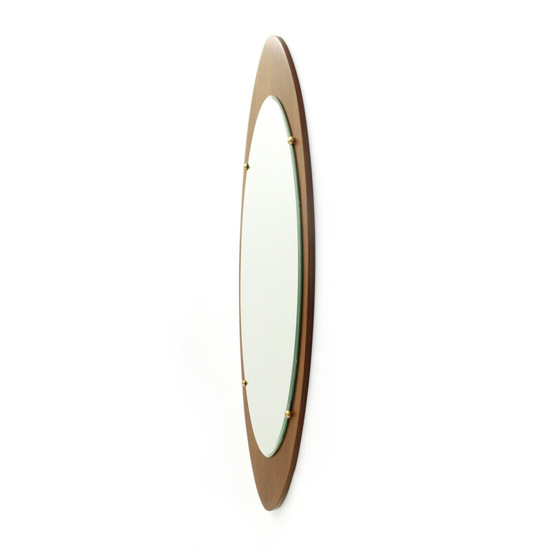 Italian oval mirror in teak frame - 1960s