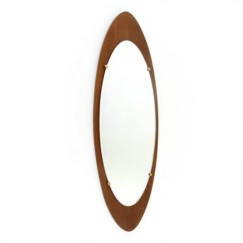 Italian oval mirror in teak frame - 1960s