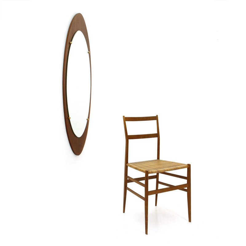 Italian oval mirror in teak frame - 1960s