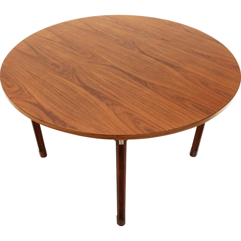 Round Wood & Aluminum Table by Georges Coslin for 3V Arredamenti - 1960s