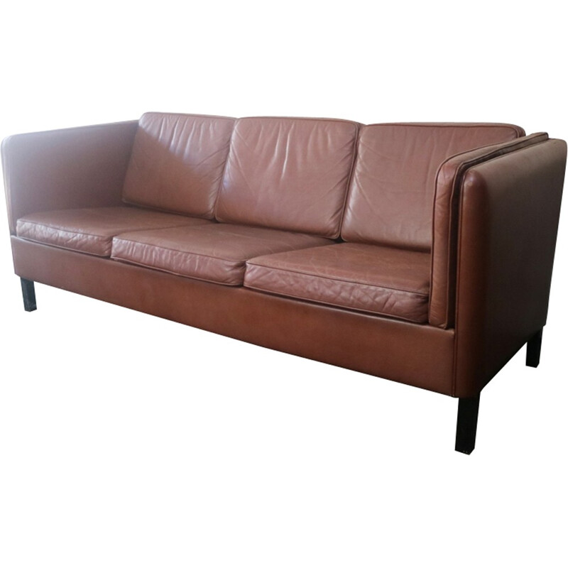 Danish vintage leather 3 seat sofa - 1970s
