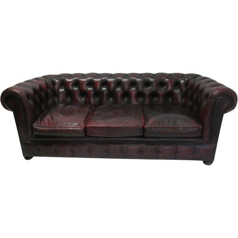 Vintage 3 seater leather chesterfield english sofa - 1990s