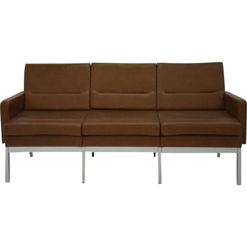 Vintage 3-seater sofa in imitation leather - 1960s