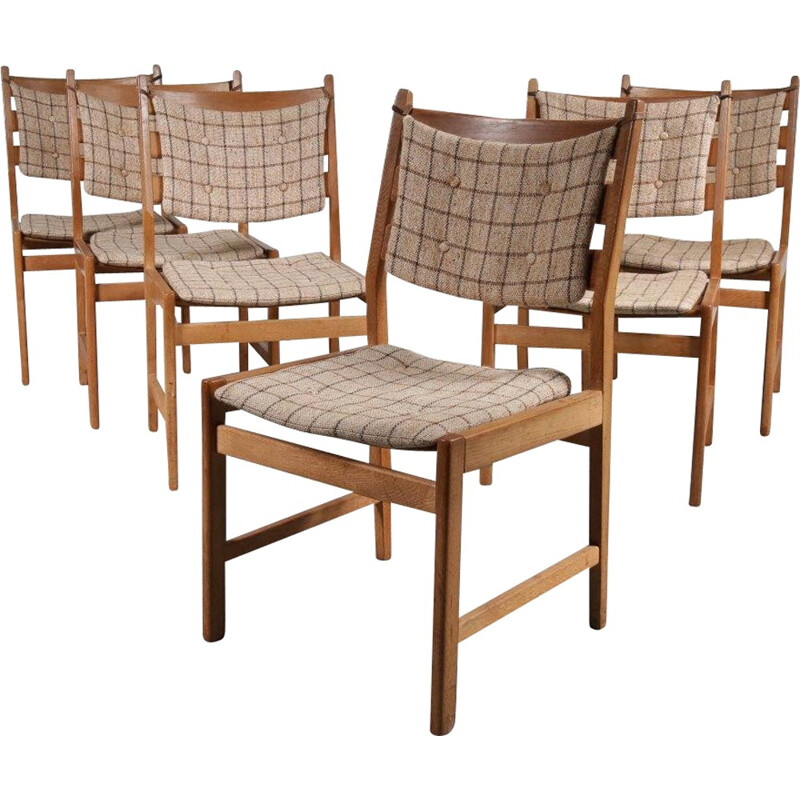 Vintage set of 6 dining chairs in oak with cushions - 1950s 