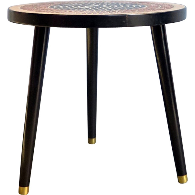 Table d'appoint vintage ronde avec plateau en céramique - 1950