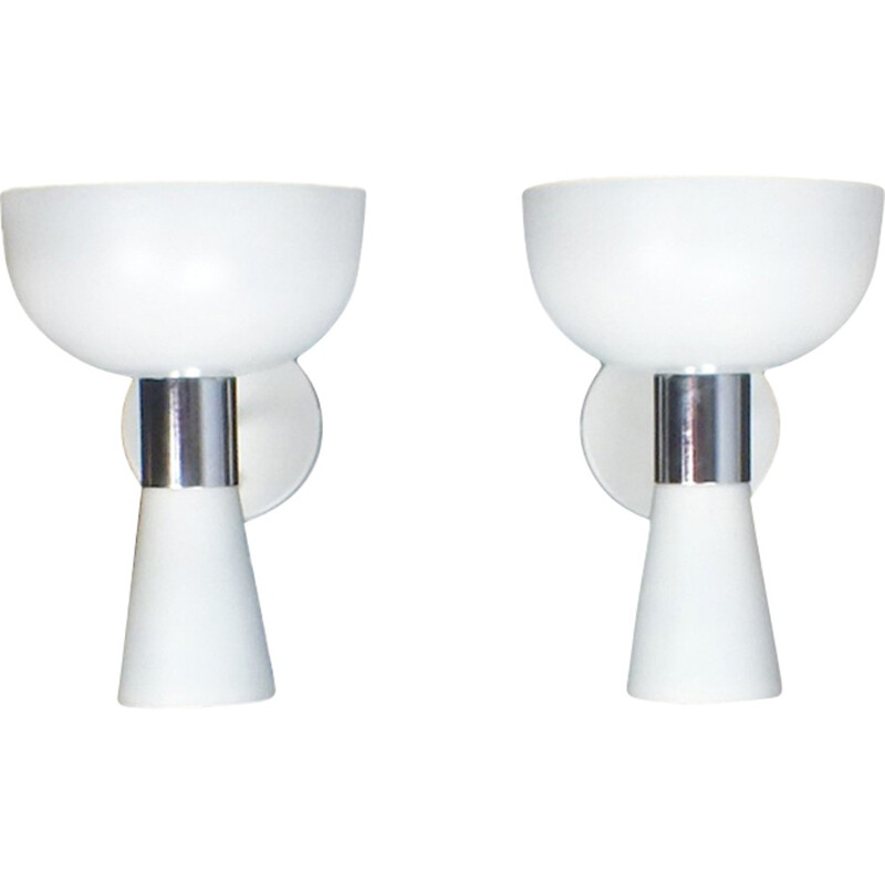 Set of two white vintage sconces wall lights - 1960s