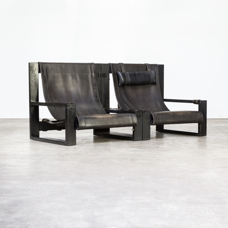 Canapé double siège vintage noir par Sonja Wasseur - 1980 