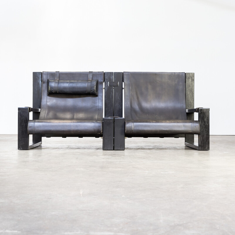 Vintage black double-seat sofa by Sonja Wasseur - 1980s