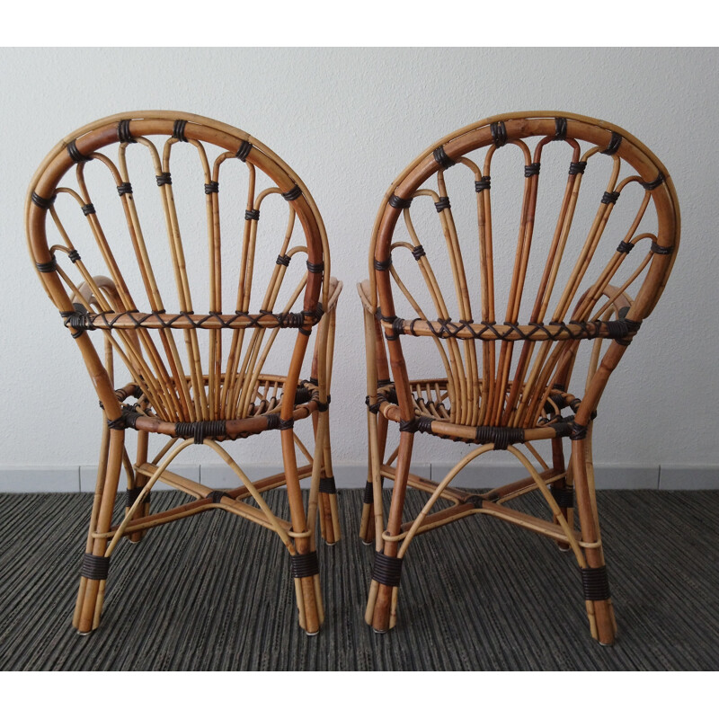 Set of 2 armchairs in rattan and wicker - 1970s