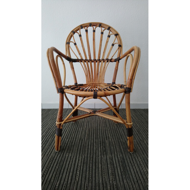 Set of 2 armchairs in rattan and wicker - 1970s