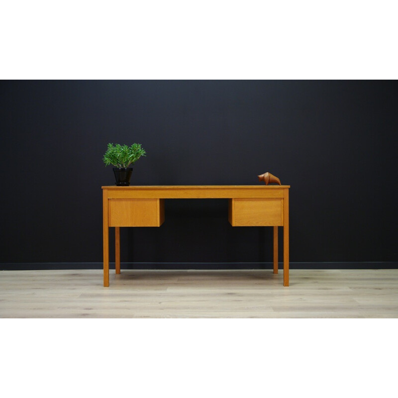 Vintage yellow writing desk in ash - 1960s