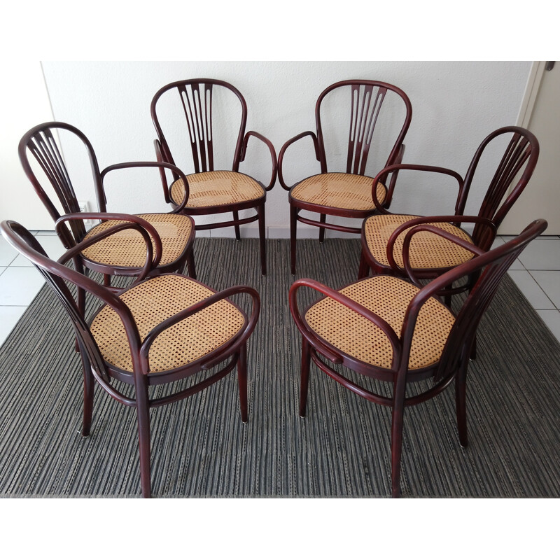Suite de 6 chaises bistrot cannés pour Gasisa - 1970