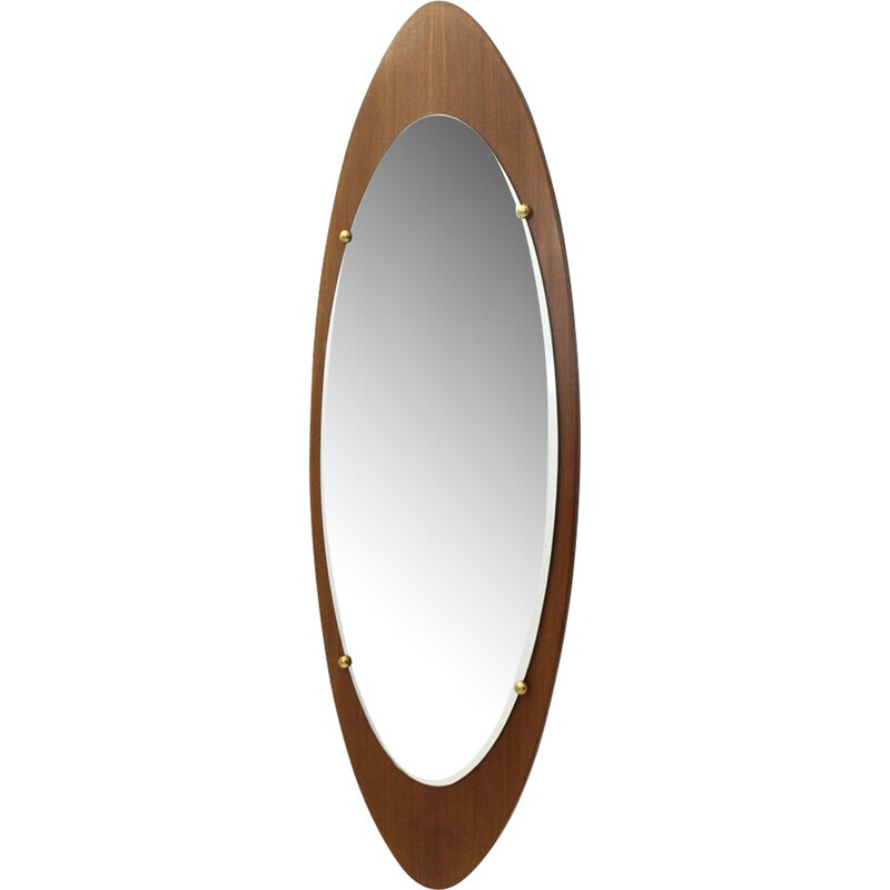 Italian oval mirror in teak frame - 1960s