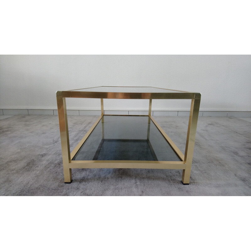 Vintage brass and smoked glass coffee table - 1970s