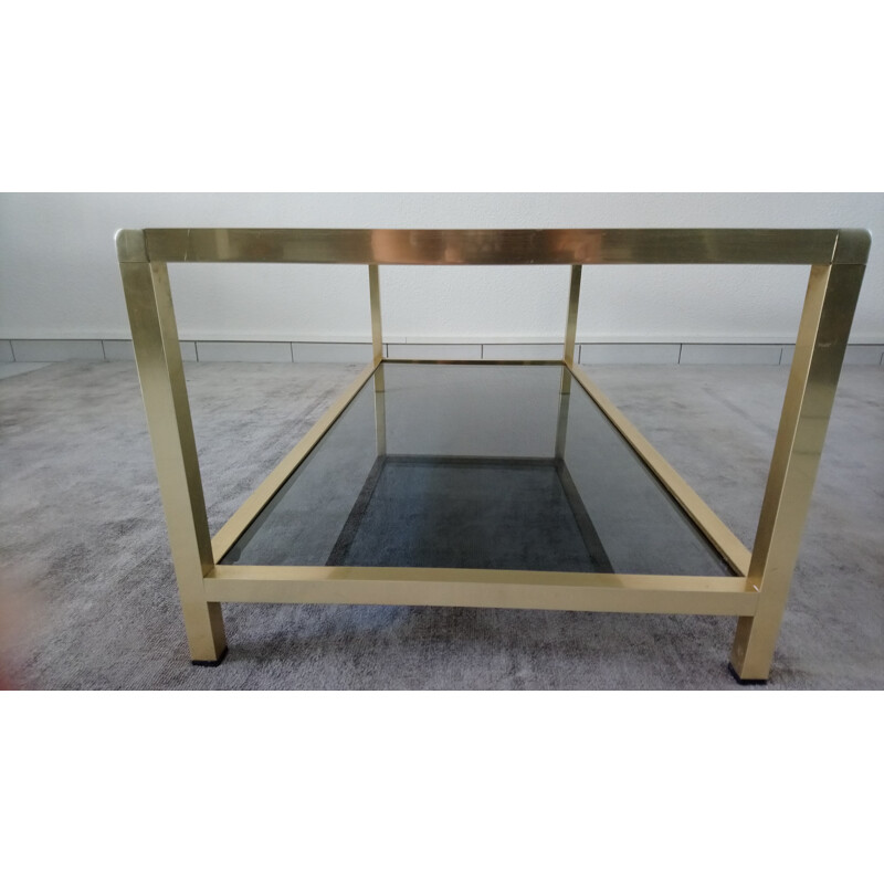 Vintage brass and smoked glass coffee table - 1970s