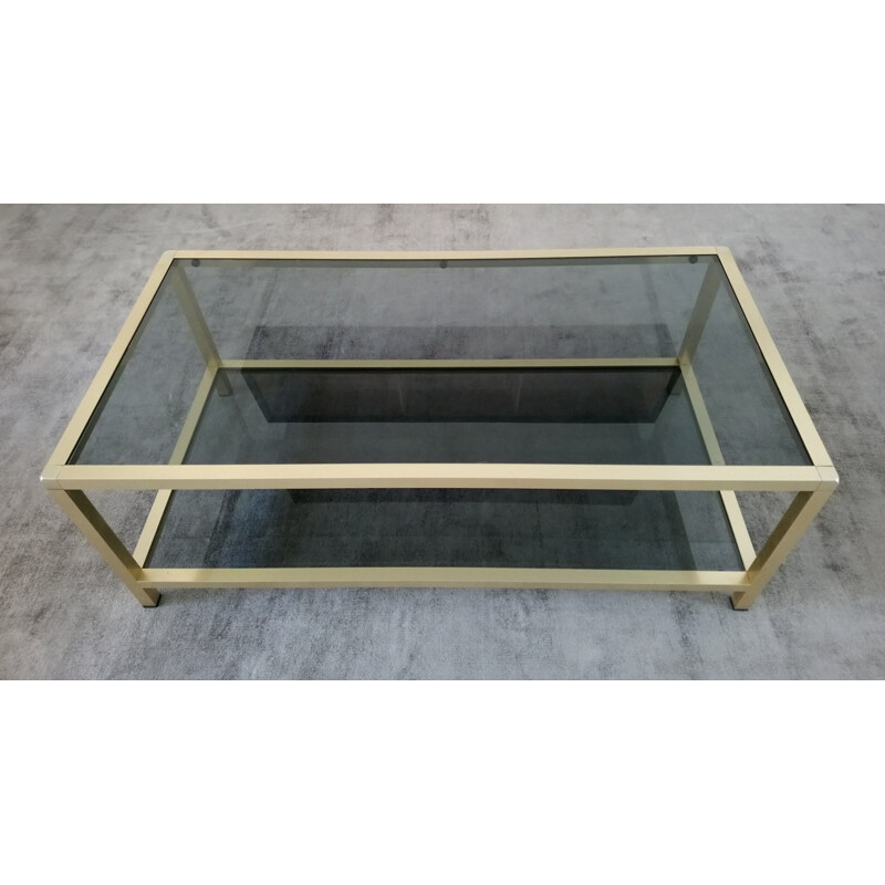 Vintage brass and smoked glass coffee table - 1970s