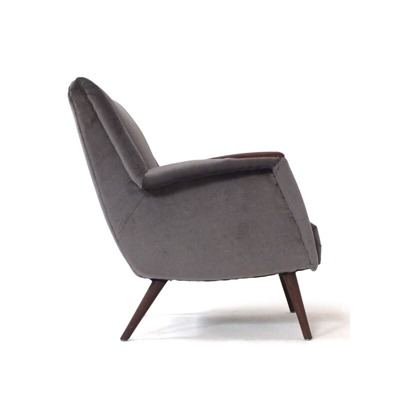 Paire de fauteuils vintages en velours gris - 1960