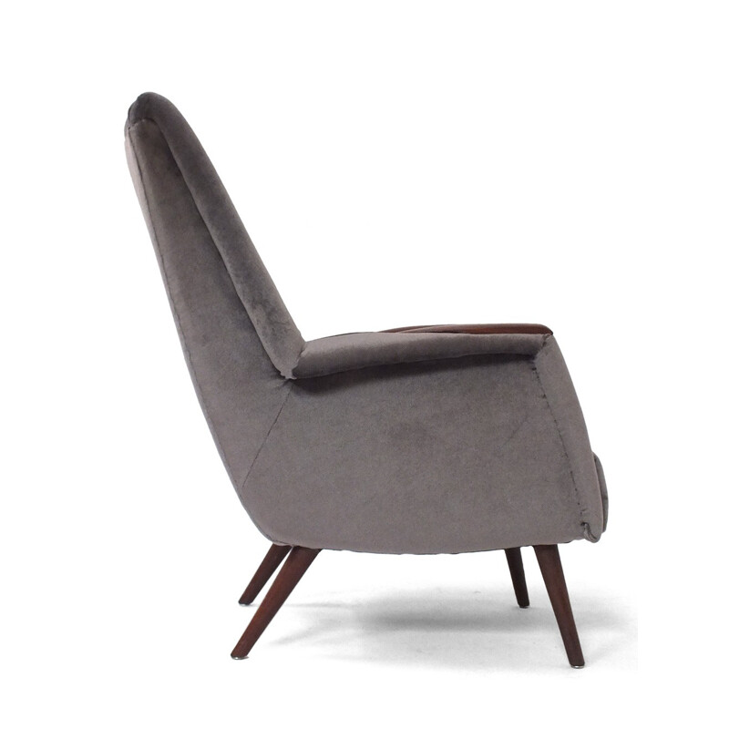 Paire de fauteuils vintages en velours gris - 1960
