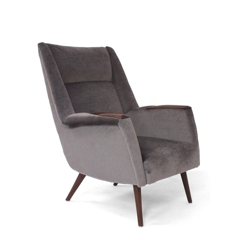 Pair of vintage grey velvet armchairs - 1960s