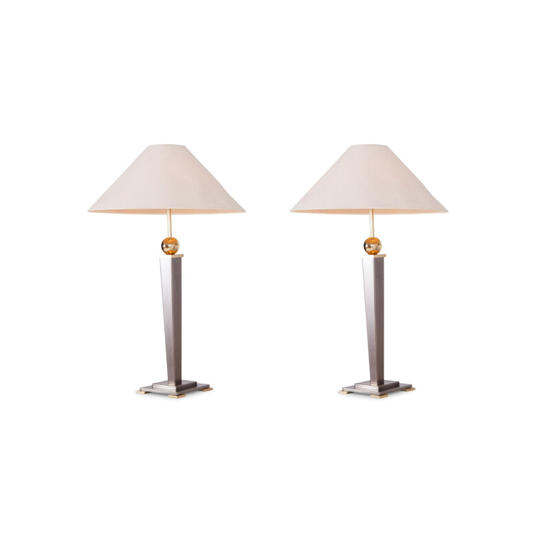 Set of Two Belgo Chrome Table Lights in Brushed Steel - 1970s