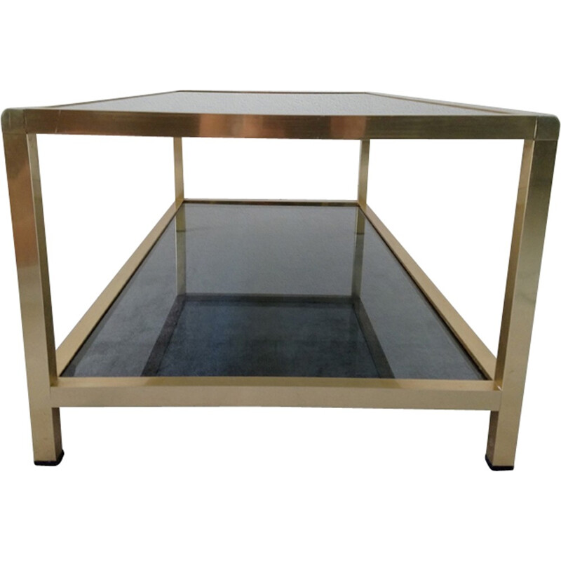 Vintage brass and smoked glass coffee table - 1970s