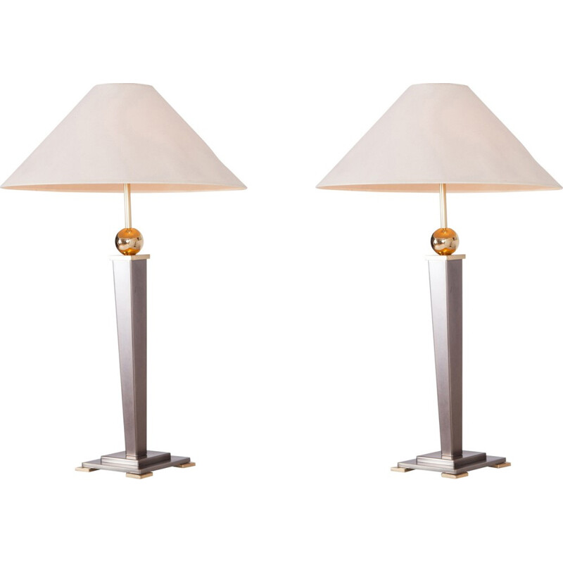 Set of Two Belgo Chrome Table Lights in Brushed Steel - 1970s