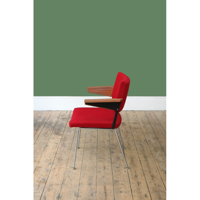 Chaise à repas rouge en teck par A.R. Cordemeijer pour Gispen - 1960