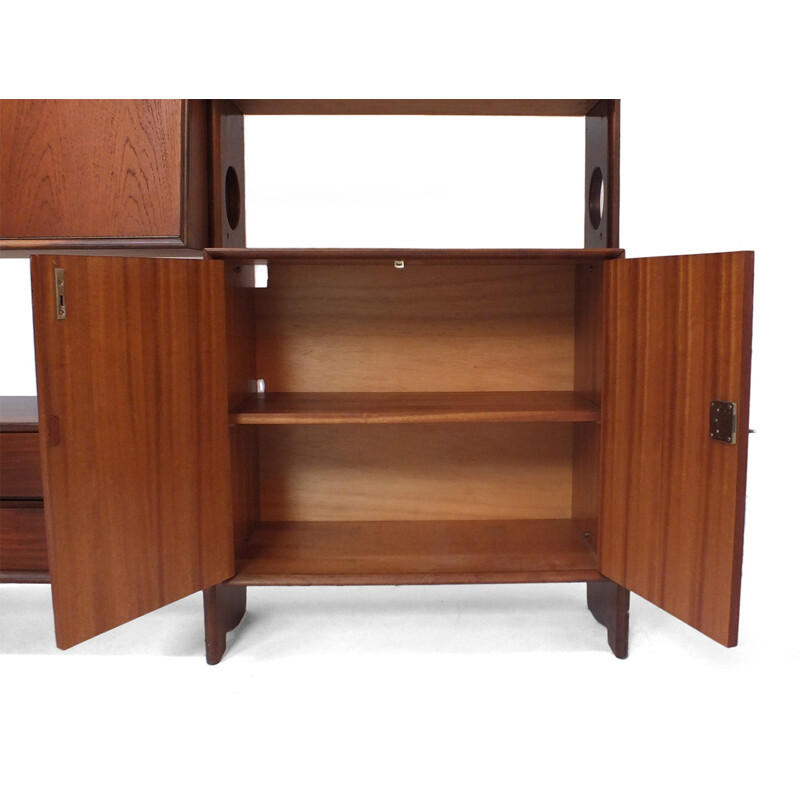 Vintage wall system in teak with 3 uprights - 1960s