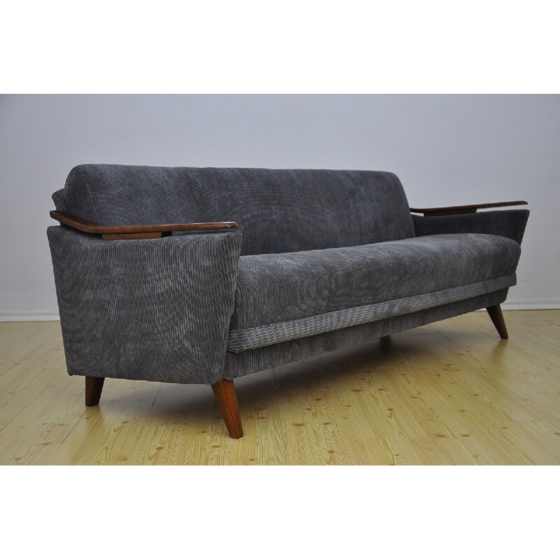 Vintage 3-Seater sofa bed in beechwood- 1960s