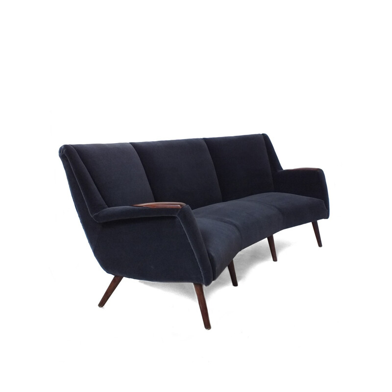 Vintage incurved 3-seater sofa in velvet - 1960s