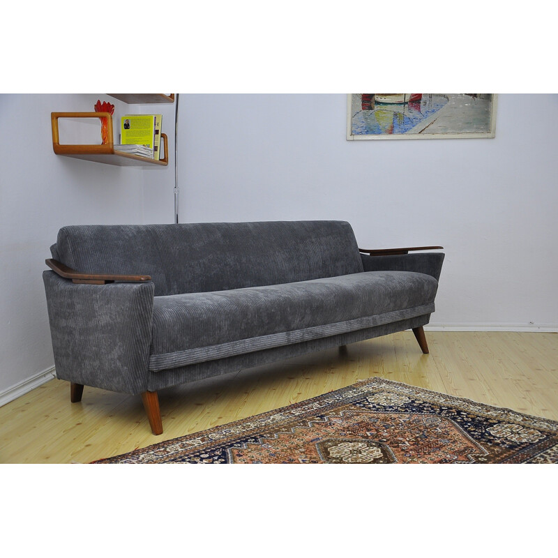 Vintage 3-Seater sofa bed in beechwood- 1960s