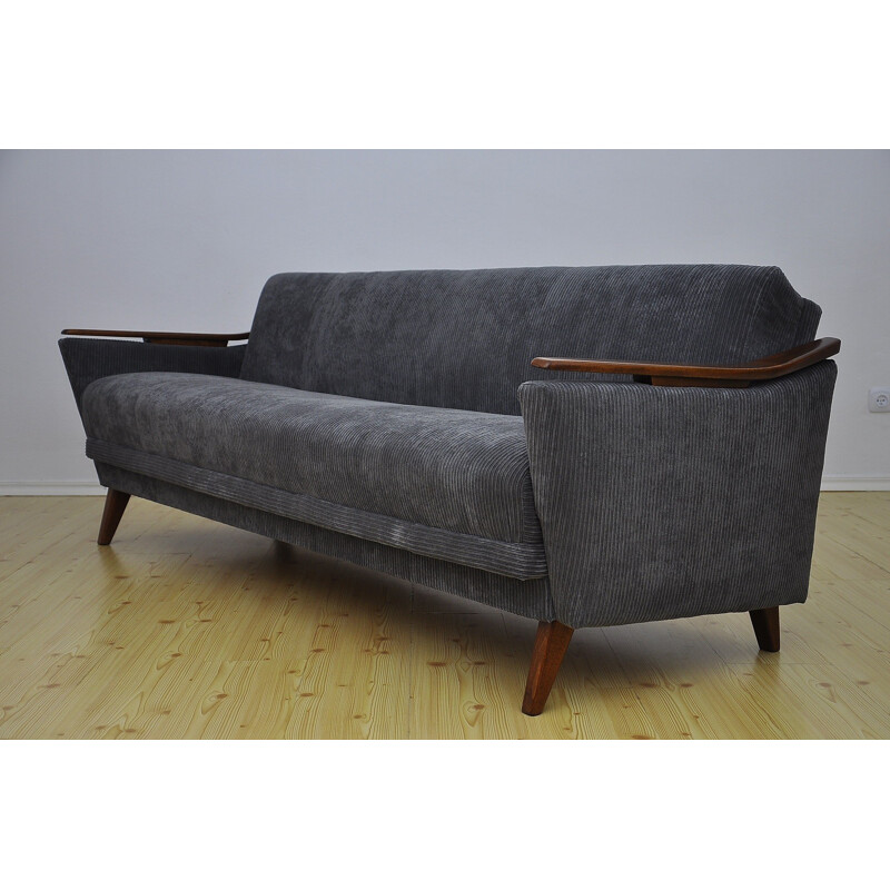 Canapé-lit vintage 3 places en bois de hêtre - 1960