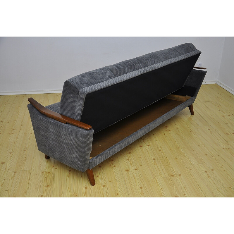 Canapé-lit vintage 3 places en bois de hêtre - 1960