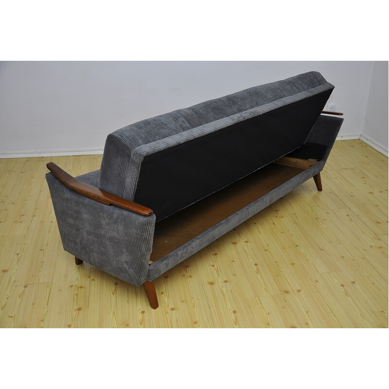 Vintage 3-Seater sofa bed in beechwood- 1960s