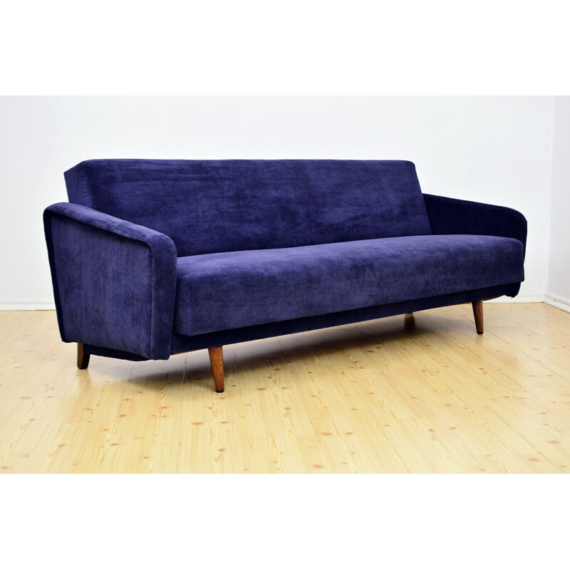 Canapé-lit vintage bleu marine en hêtre - 1960