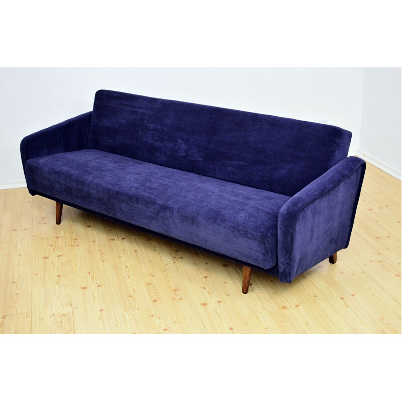 Canapé-lit vintage bleu marine en hêtre - 1960