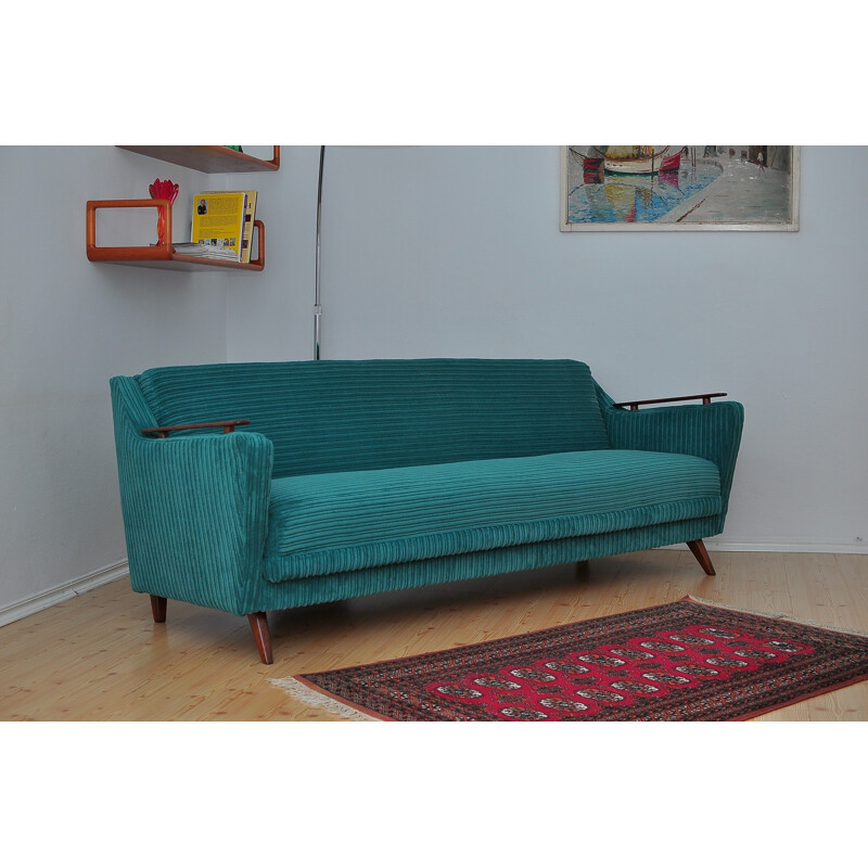 Vintage green 3 -seater sofa bed - 1960s