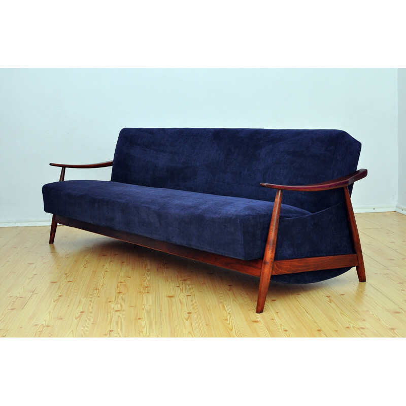 Vintage 3-seater sofa bed in beechwood - 1960s