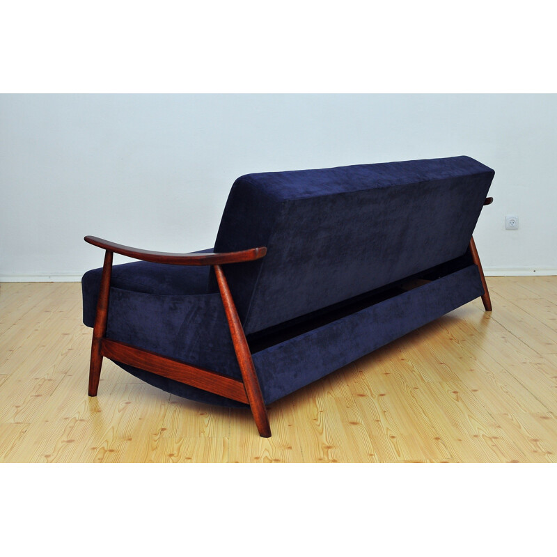 Vintage 3-seater sofa bed in beechwood - 1960s