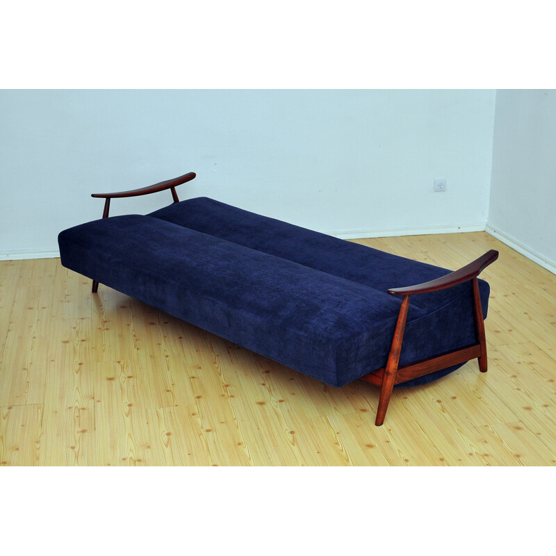 Vintage 3-seater sofa bed in beechwood - 1960s