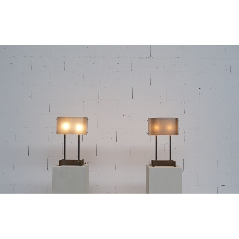Pair of vintage cast iron and perspex lamps - 1970s