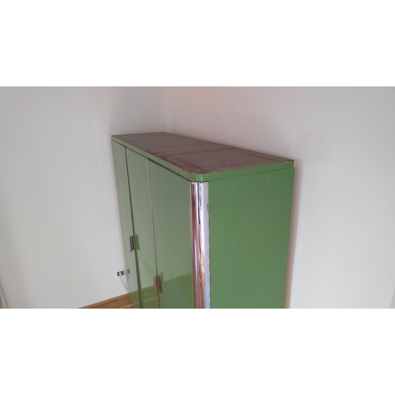 Vintage green and chrome cabinet by Rudolf Vichr, Czechoslovakia 1930