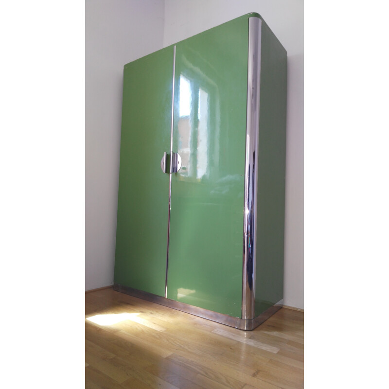 Vintage green and chrome cabinet by Rudolf Vichr, Czechoslovakia 1930