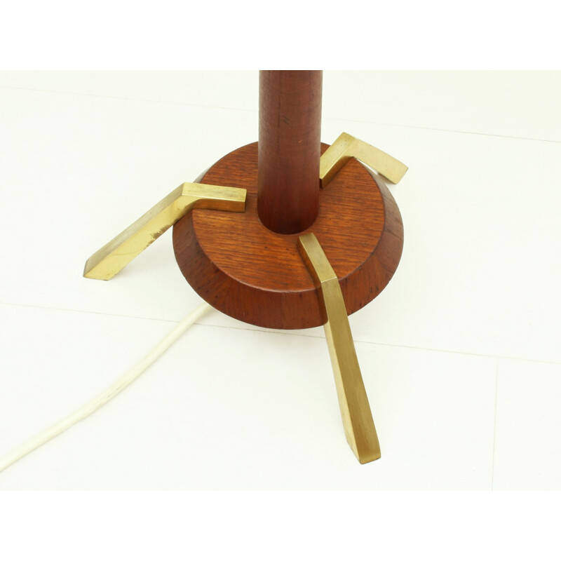 Vintage Teak Floor Lamp With Brass And Leather Details - 1960s