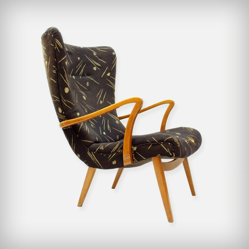 Vintage German Cherrywood Wingback Lounge Chair - 1950s